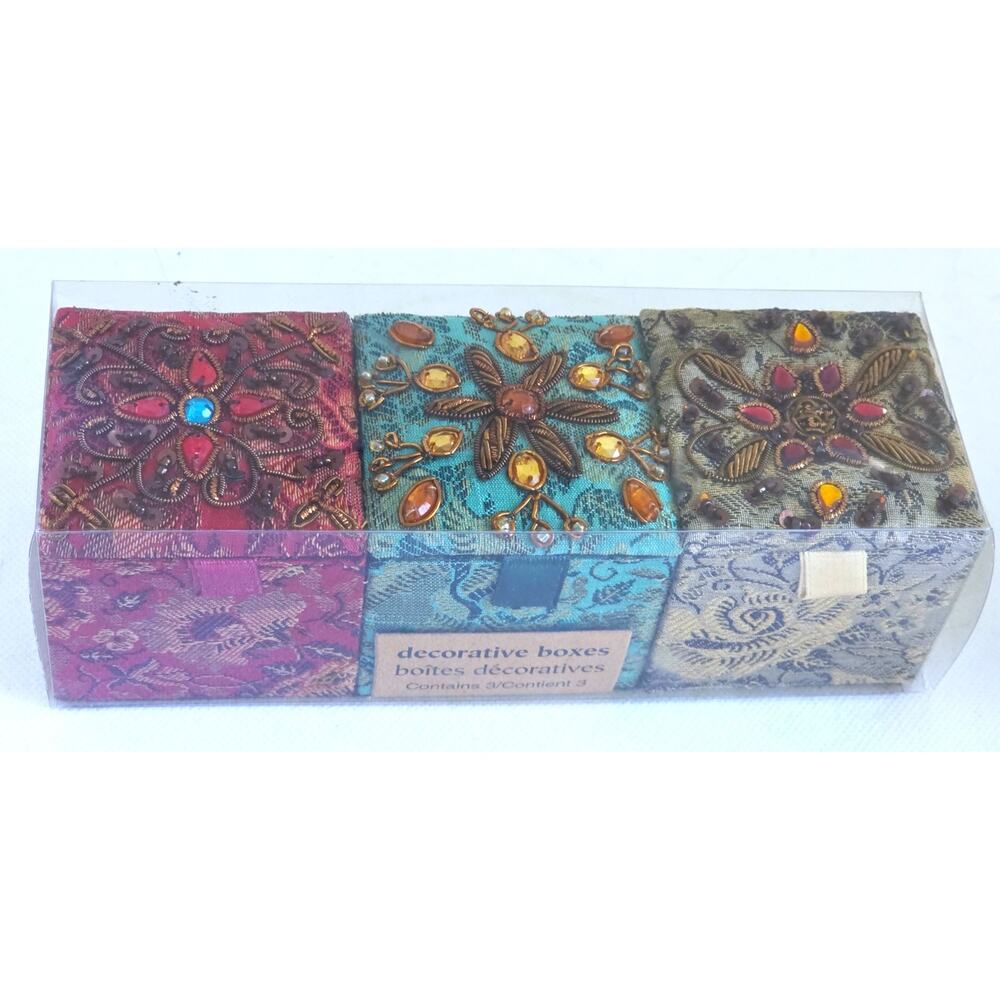 Boxes-Pier 1 Imports-Rhinestones-Beading-Small Boxes 2.5 x 2.5 x 2.5 in-Set of 3